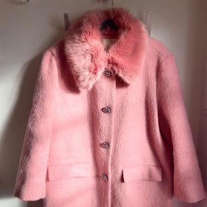 Kate Spade Pink Faux Fur Coat Size 14